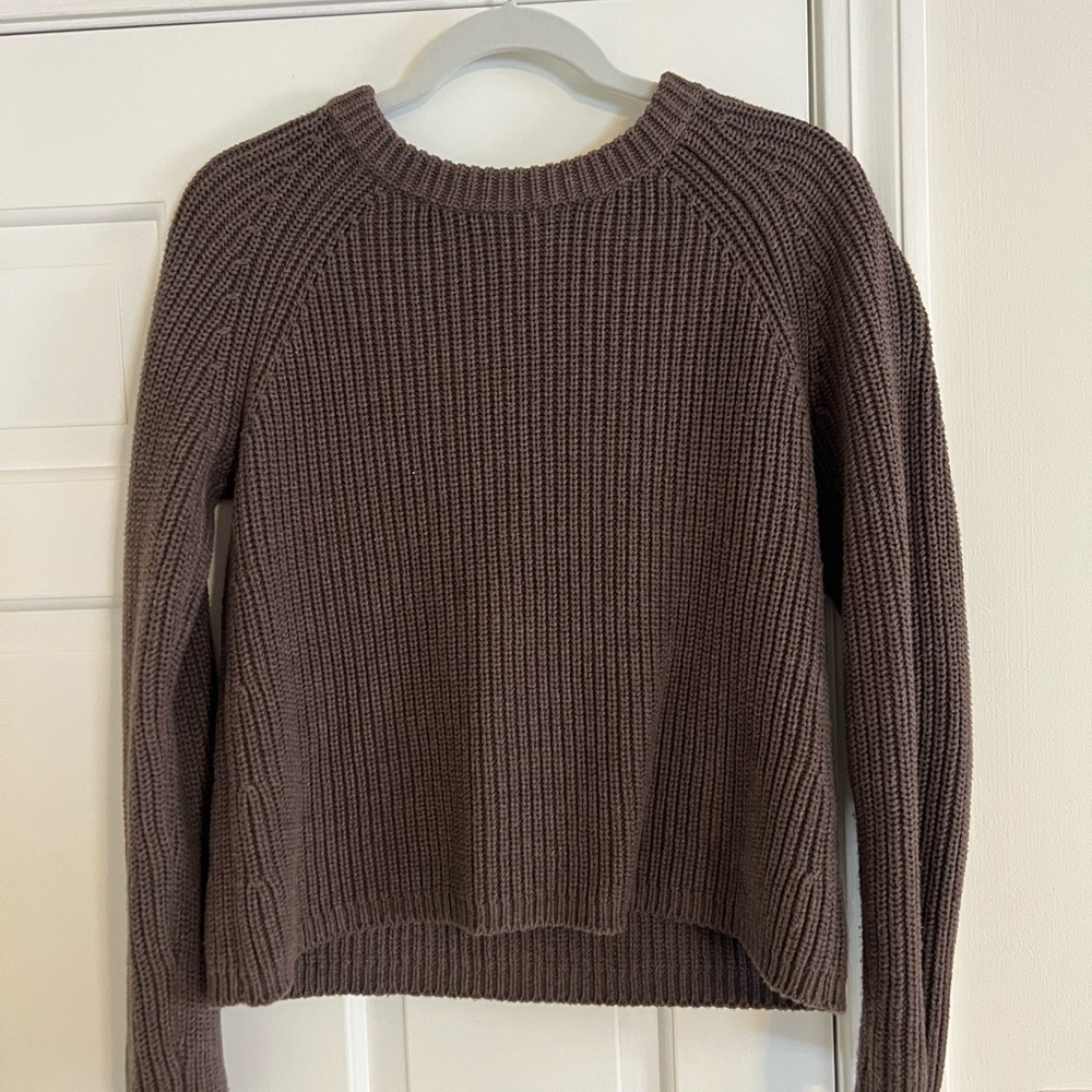 Quince Chunky Rib Knit Crewneck Sweater - Brown